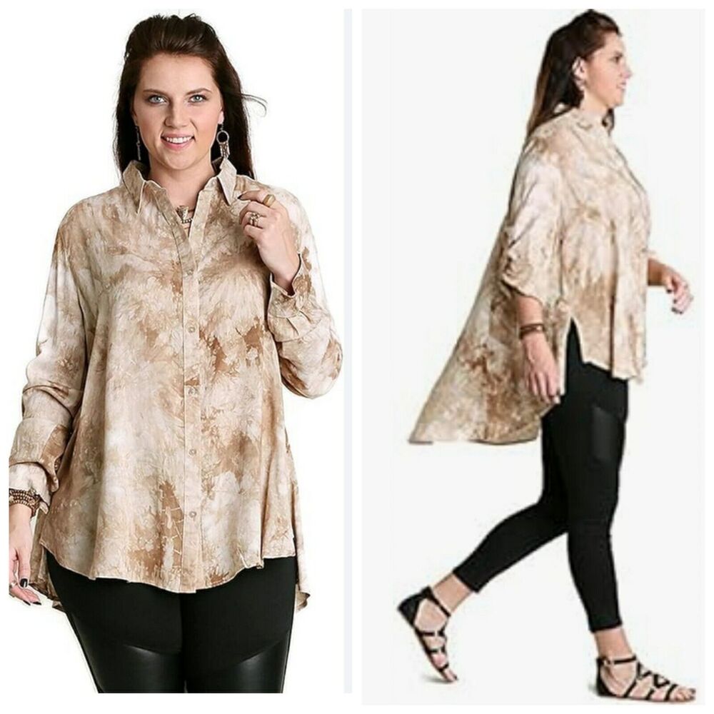 Umgee Womens Light Shift Tie Dye 3/4 Sleeve Dress Size Large Cream Beige